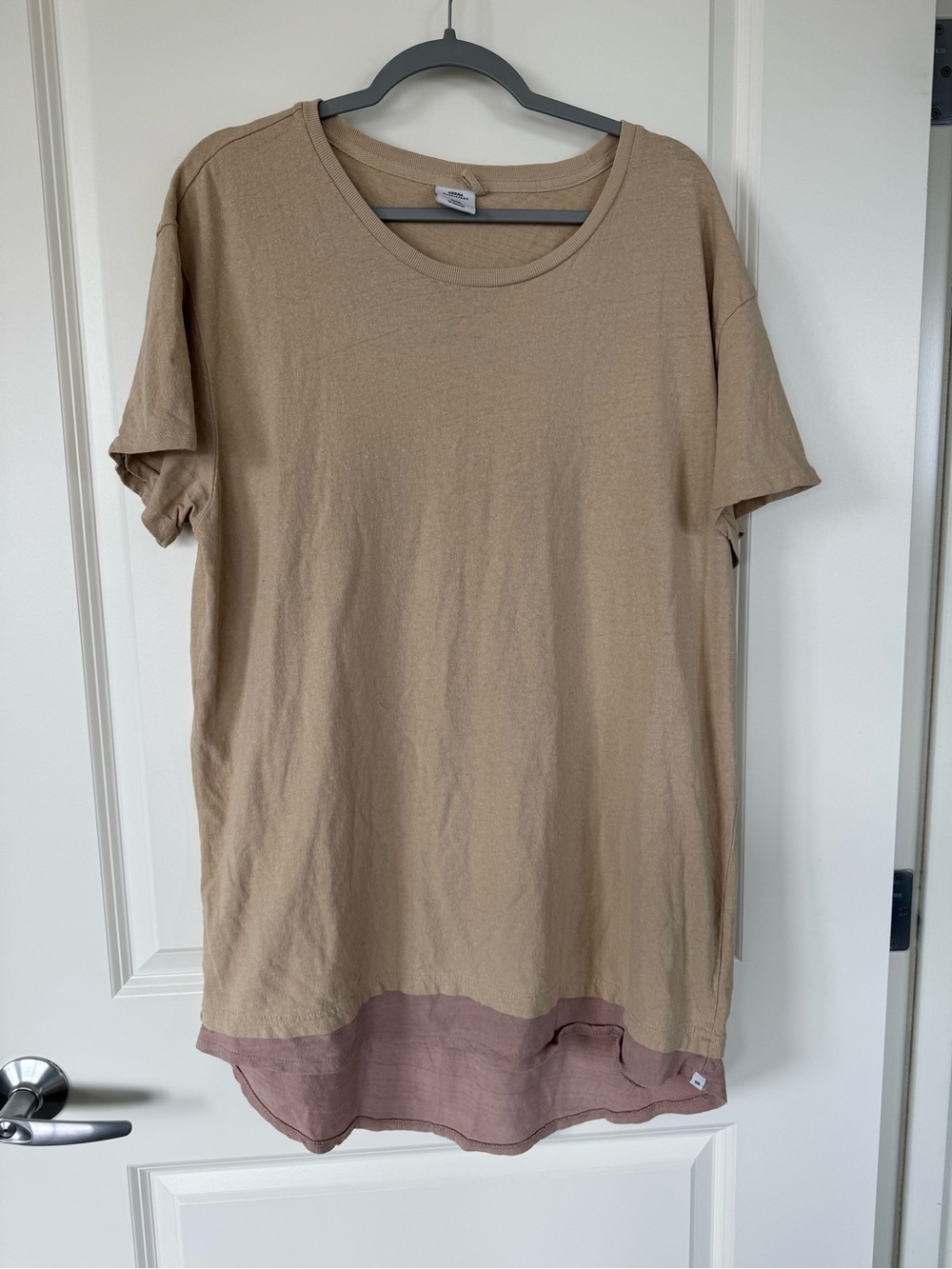 Urban Outfitters Beige Short Sleeve Layered Hem Tee